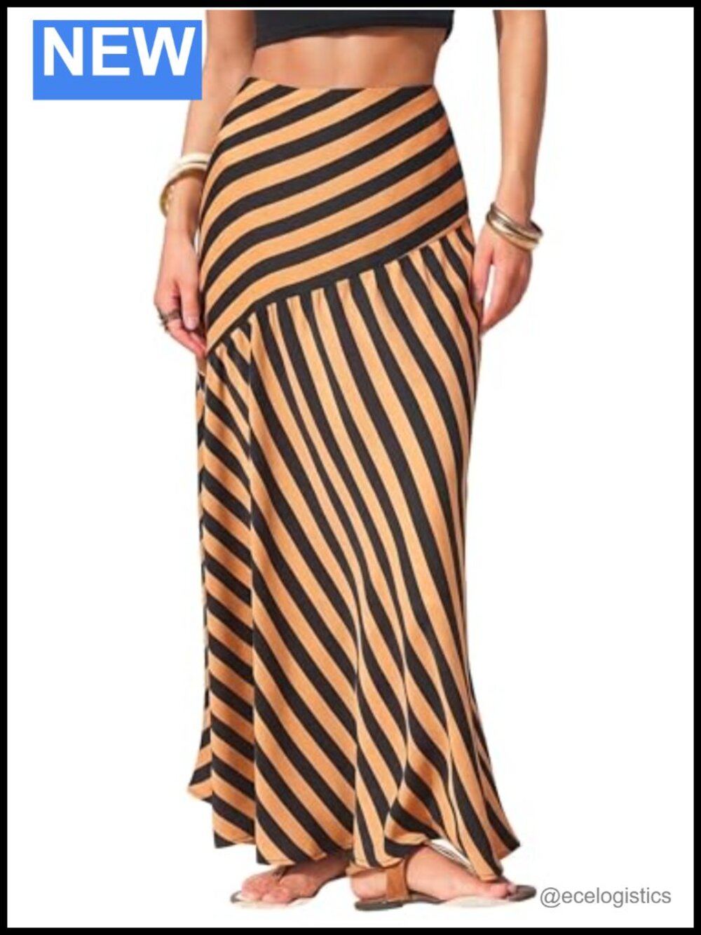 EXLURA Women's Striped Maxi Skirt High Waisted A-Line Summer Beach Long Skirt